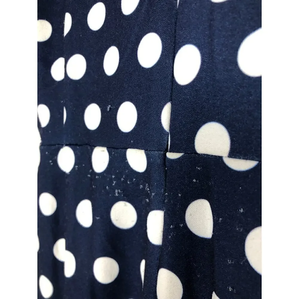 Alexia Admor Dress Ruffle Collar Puff Sleeve Midi Navy & White Polka Dot Medium